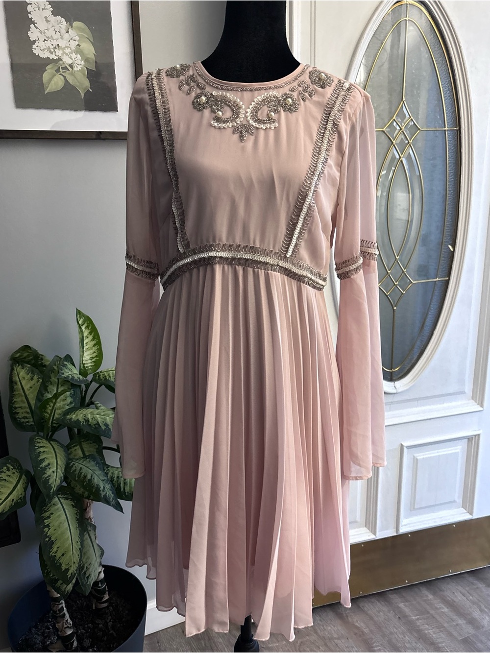ASOS Blush Pink Chiffon Beaded maternity Dress
